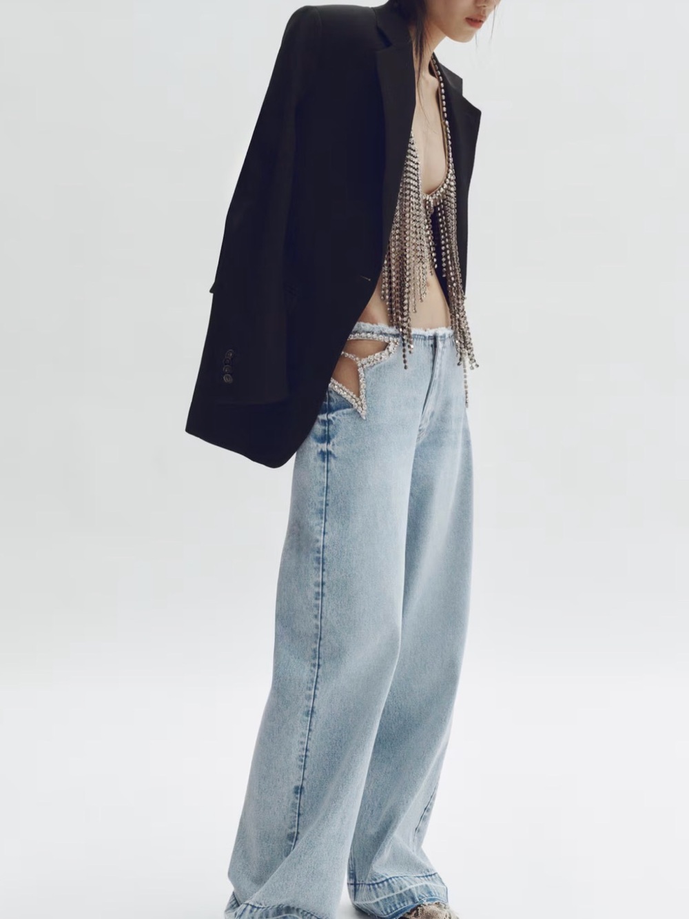 H&M x Stella McCartney Women's Crystal-Star Straight-Leg Jeans